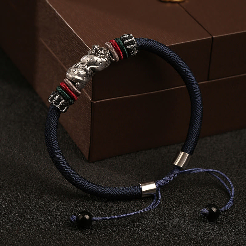 Bracelet porte-bonheur en corde fait main en argent sterling 925 de Buddha Stones Année du Dragon