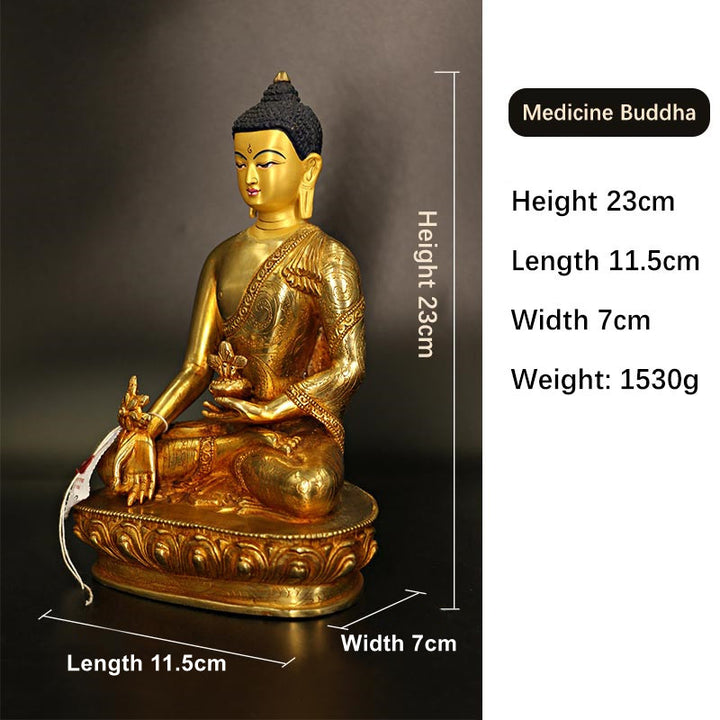 Statue de Bouddha Shakyamuni en cuivre plaqué or pour décoration de la médecine et de la compassion