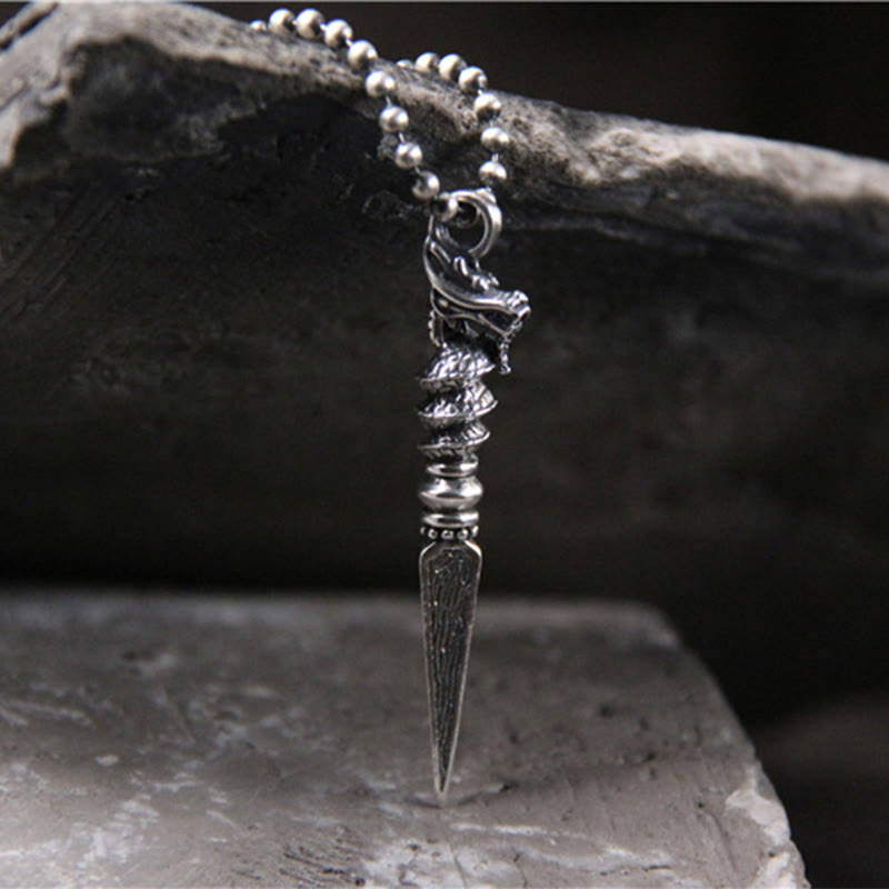 Collier pendentif de protection Dorje Vajra en argent sterling 925 Buddha Stones et motif de l'année du dragon