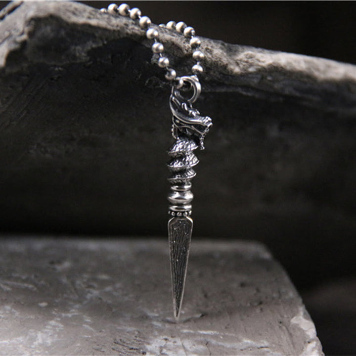 Collier pendentif de protection Dorje Vajra en argent sterling 925 Buddha Stones et motif de l'année du dragon
