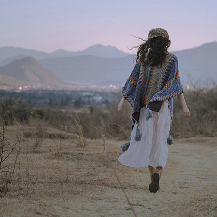 Buddha Stones, cape en tricot douce et chaude, écharpe à pompon tibétaine d'hiver - image 13