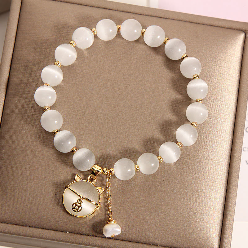 Bracelet à breloques en perles avec motif de chat et œil de chat en Buddha Stones - Chat - image 1
