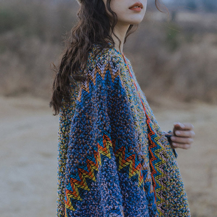 Buddha Stones, cape en tricot douce et chaude, écharpe à pompon tibétaine d'hiver - image 5
