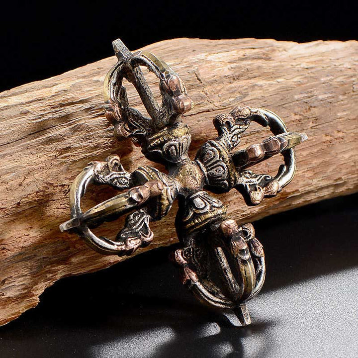 Vajra tibétain fait à la main à 5 griffes double Dorje en cuivre et fer
