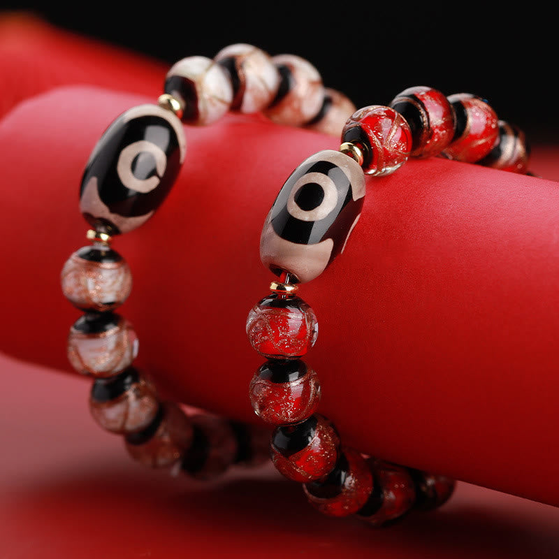 Buddha Stones Perle Dzi tibétaine à neuf yeux Perle Dzi à trois yeux Bracelet de richesse en perles de verre Liuli