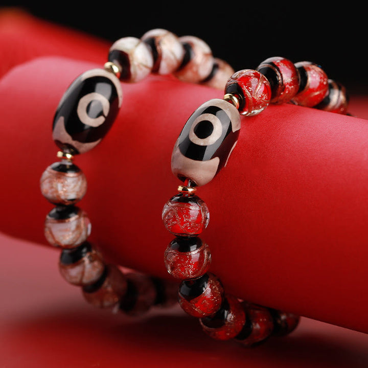 Buddha Stones Perle Dzi tibétaine à neuf yeux Perle Dzi à trois yeux Bracelet de richesse en perles de verre Liuli