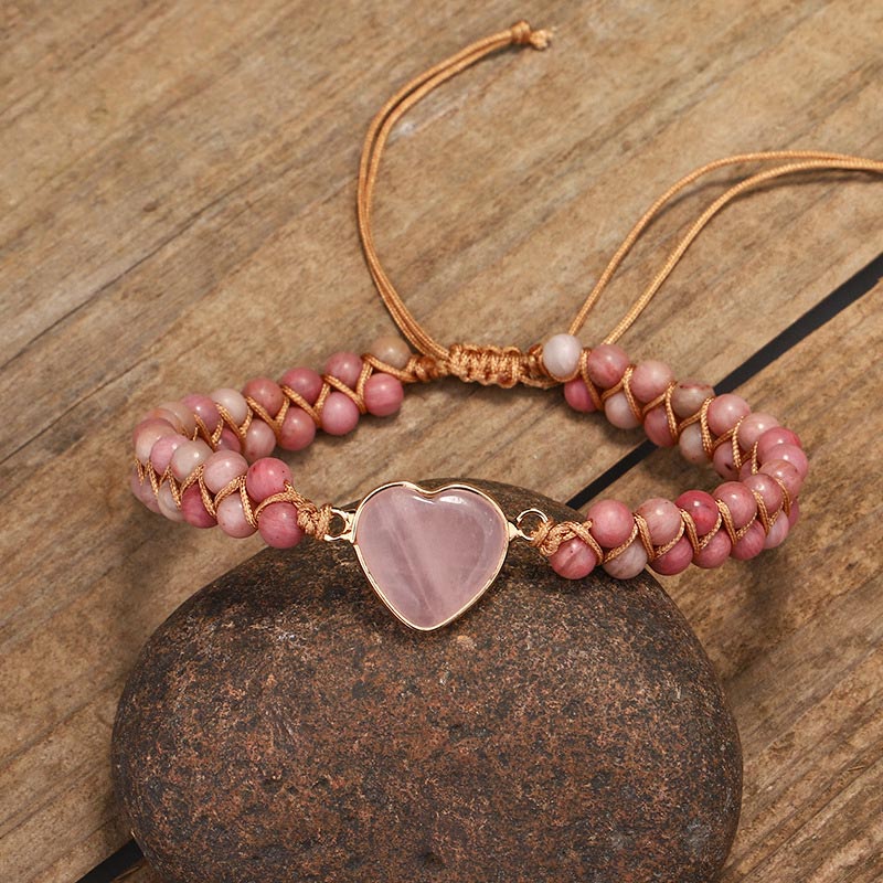 Bracelet de guérison en forme de cœur avec rhodonite naturelle