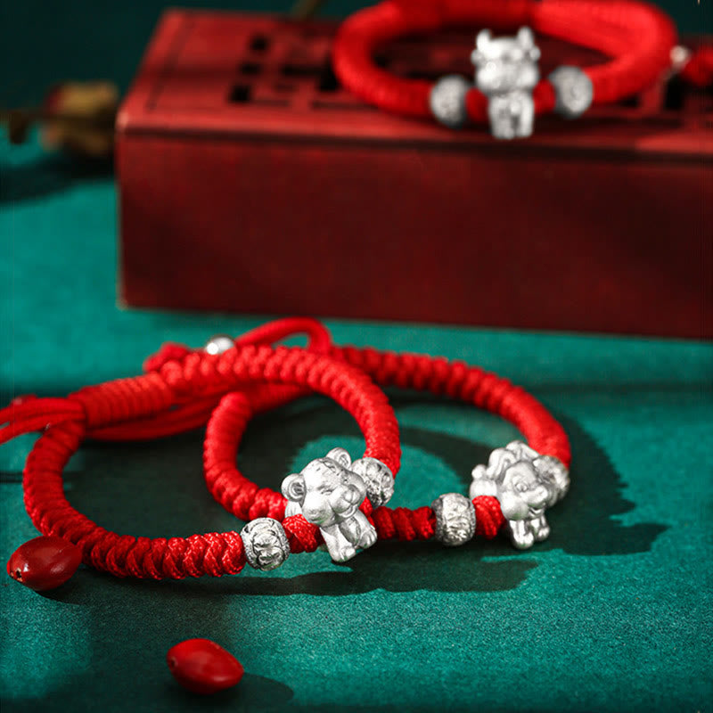 Bracelet pour enfants en argent sterling 999 Buddha Stones et signe du zodiaque chinois, corde rouge, fait à la main - image 8