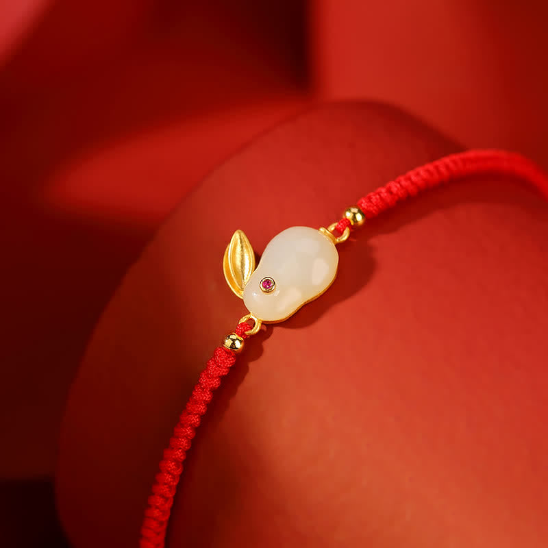 Bracelet de protection en fil rouge en jade blanc Hetian de l'année du lapin en argent sterling 925 Buddha Stones