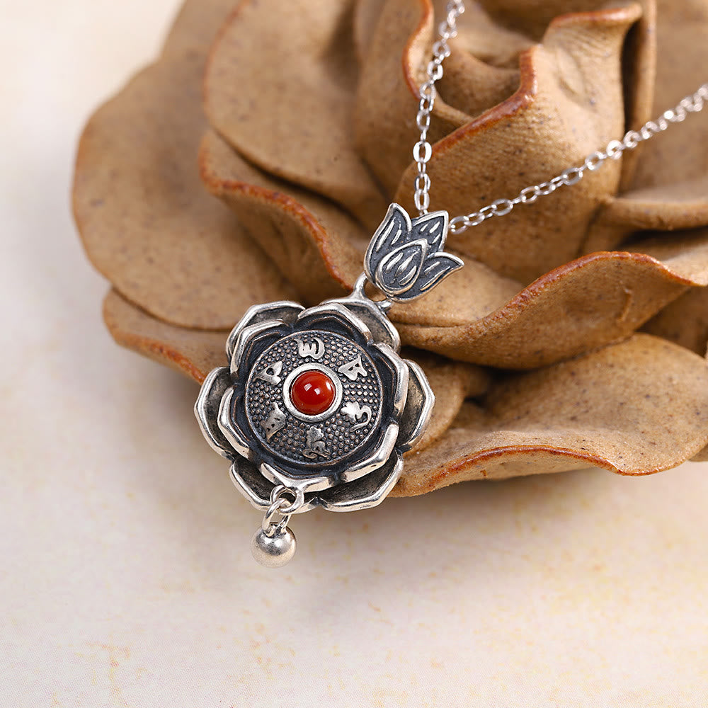 Collier pendentif et boucles d'oreilles en argent sterling 925 avec Buddha Stones Om Mani Padme Hum Lotus Peace - Collier - image 1