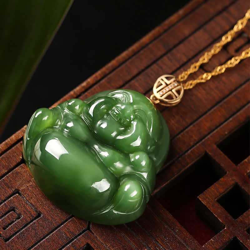 Collier avec pendentif en argent sterling 925 et jade cyan Hetian en or 18 carats avec chaîne et bouddha rieur - image 6
