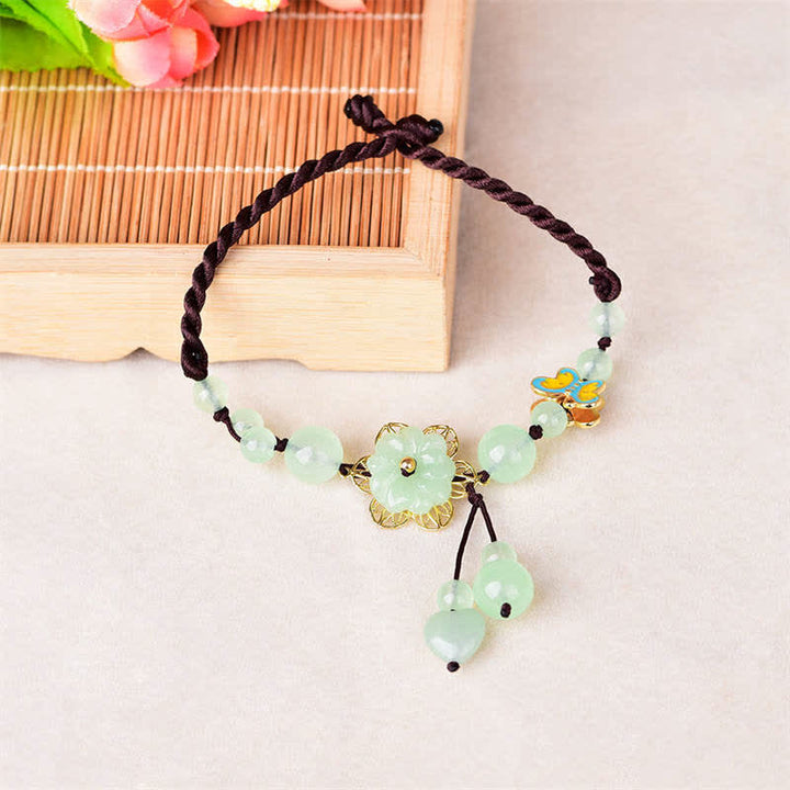 Buddha Stones Bracelet de cheville Fleur de Jade Papillon Chance Abondance