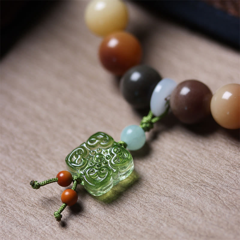 Bracelet de paix en verre Liuli avec perles de Bodhi en dégradé multicolore naturel et Buddha Stones
