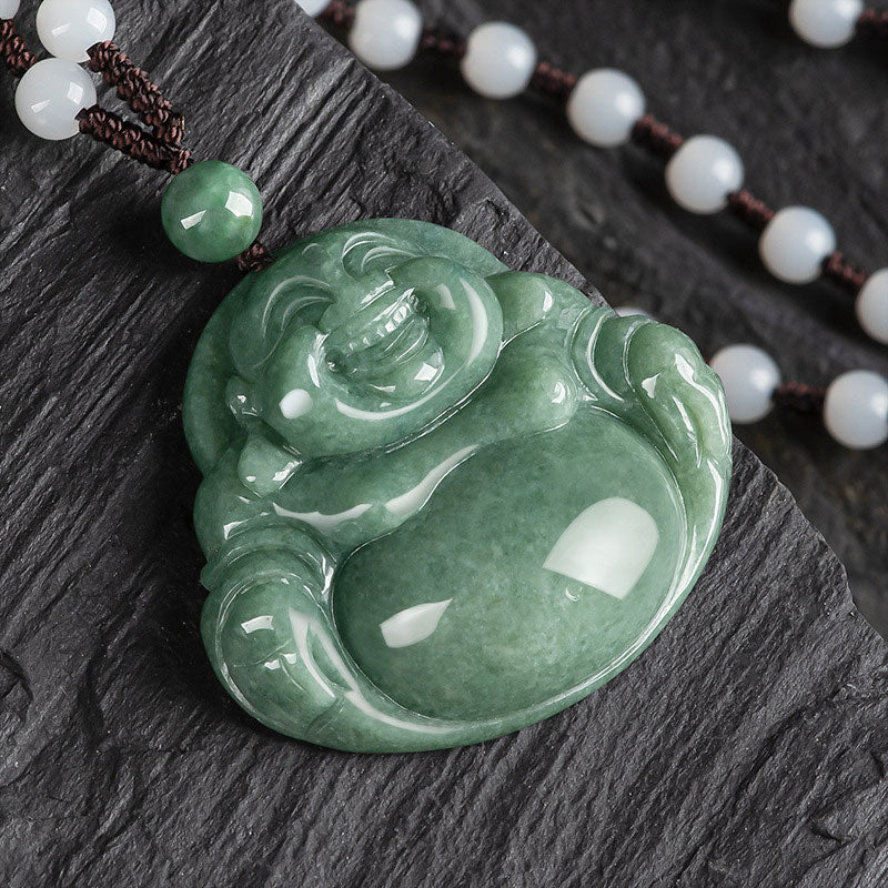 Collier avec pendentif en perles de jade cyan et Bouddha rieur - image 6
