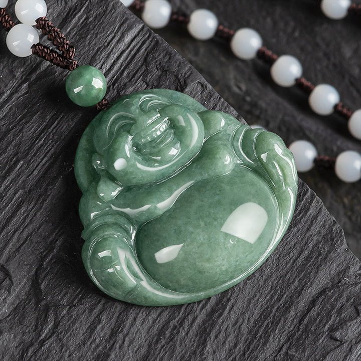 Collier avec pendentif en perles de jade cyan et Bouddha rieur - image 6