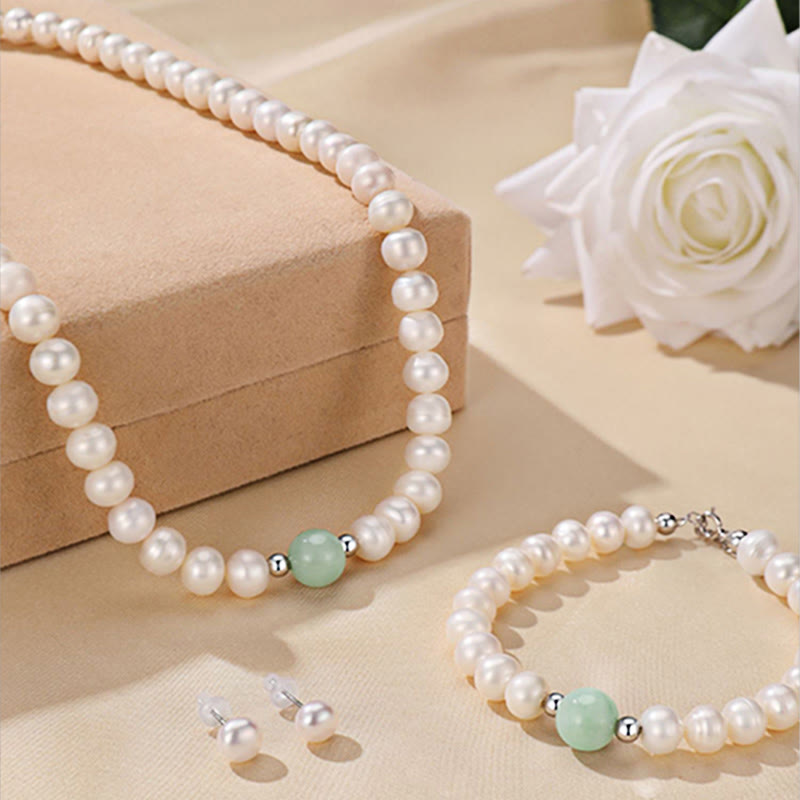 Collier et boucles d'oreilles en argent sterling 925 avec perles naturelles et jade de Buddha Stones avec coffret cadeau