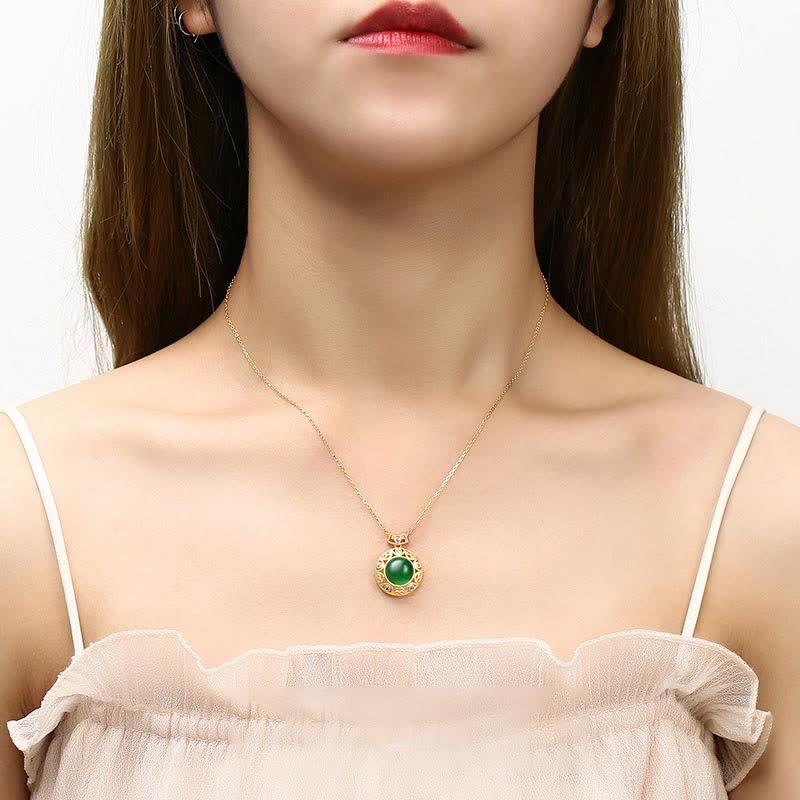 Collier pendentif en argent sterling 925 avec calcédoine verte et jade blanc Hetian