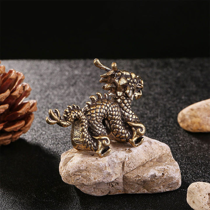 Buddha Stones Année du Dragon Petit Dragon en Laiton de Bon Augure Chance Succès Décoration de la Maison
