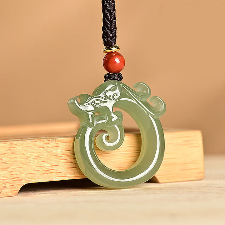 Collier pendentif en corde de protection du dragon en jade blanc et jade cyan Buddha Stones - Jade cyan - image 2