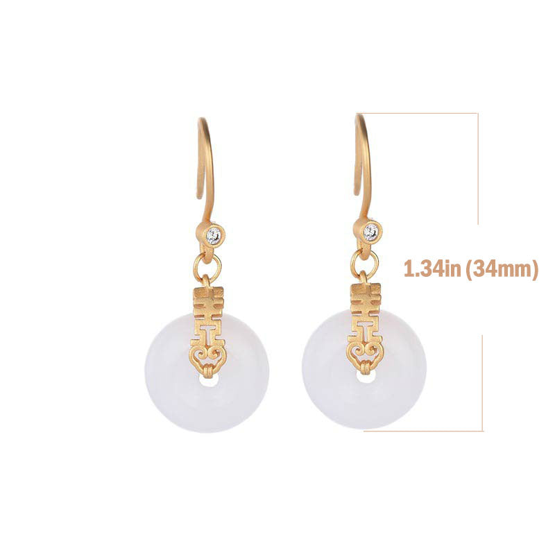 Boucles d'oreilles Buddha Stones Jade Blanc Double Happiness Fortune