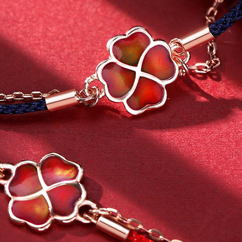 Buddha Stones en argent sterling 925 avec trèfle à quatre feuilles changeant de couleur et protection contre la chance