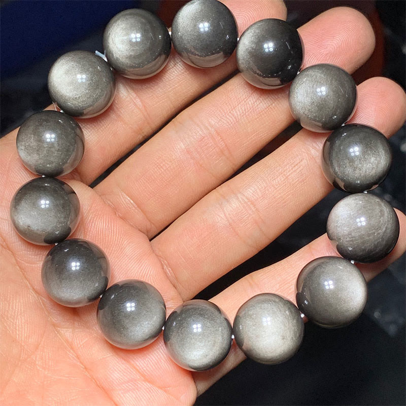 Bracelet de protection apaisant en obsidienne naturelle argentée de Buddha Stones