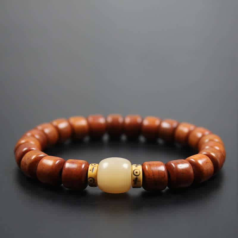 Bracelet de force en Buddha Stones, perles d'os tibétaines Om Mani Padme Hum