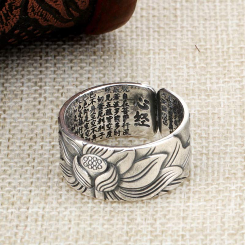 Bague de protection Sutra du cœur en argent sterling 999 Buddha Stones - image 7