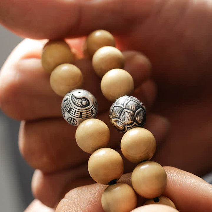Bracelet tibétain en bois de pêcher, lotus, cinabre, Bagua, Yin Yang, porte-bonheur et richesse