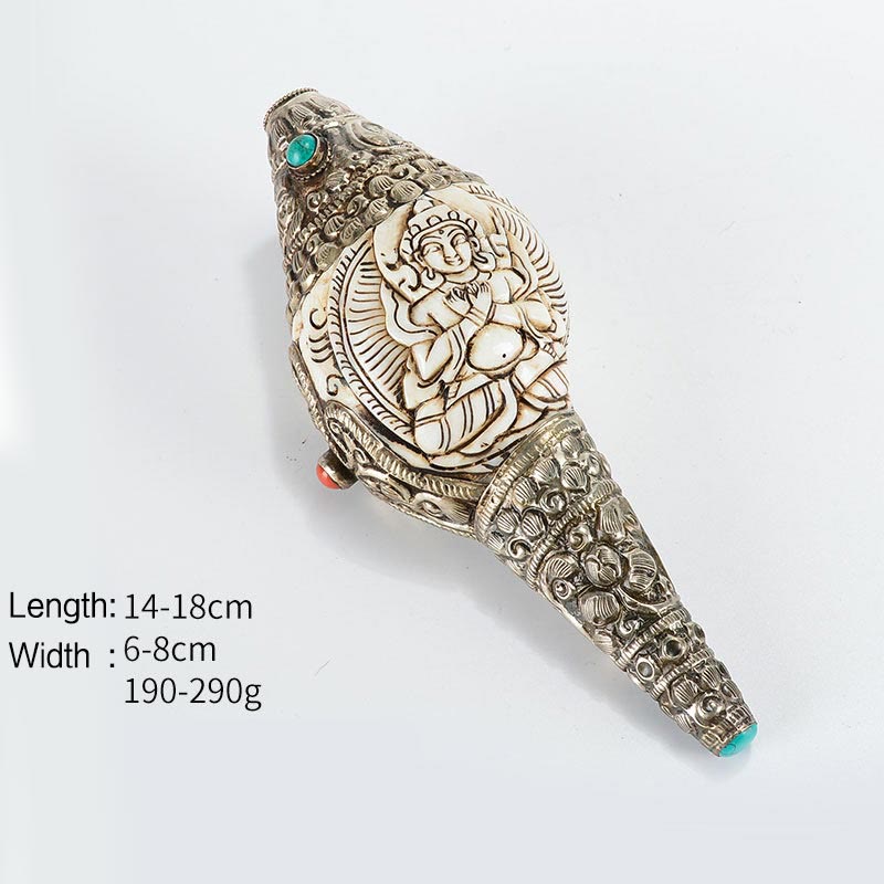 Coquillage de Bouddha Shankha gravé à la main tibétain, décoration positive de richesse - Vajra - image 13