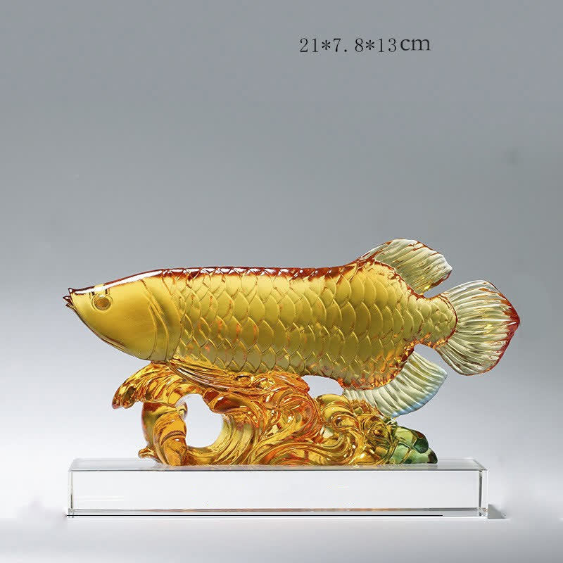 Pièce d'art en cristal de poisson Koi faite à la main Liuli, décoration de bureau à domicile porte-bonheur - Petit et Base - image 2
