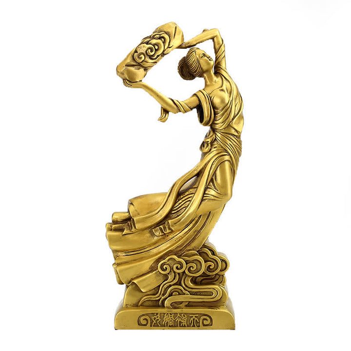 Statue décorative en cuivre du Bodhisattva Nuwa qui répare le ciel