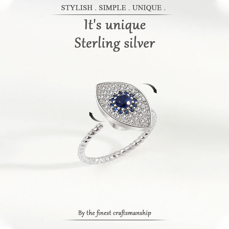 Bague rotative en argent sterling 925 avec protection contre le mauvais œil