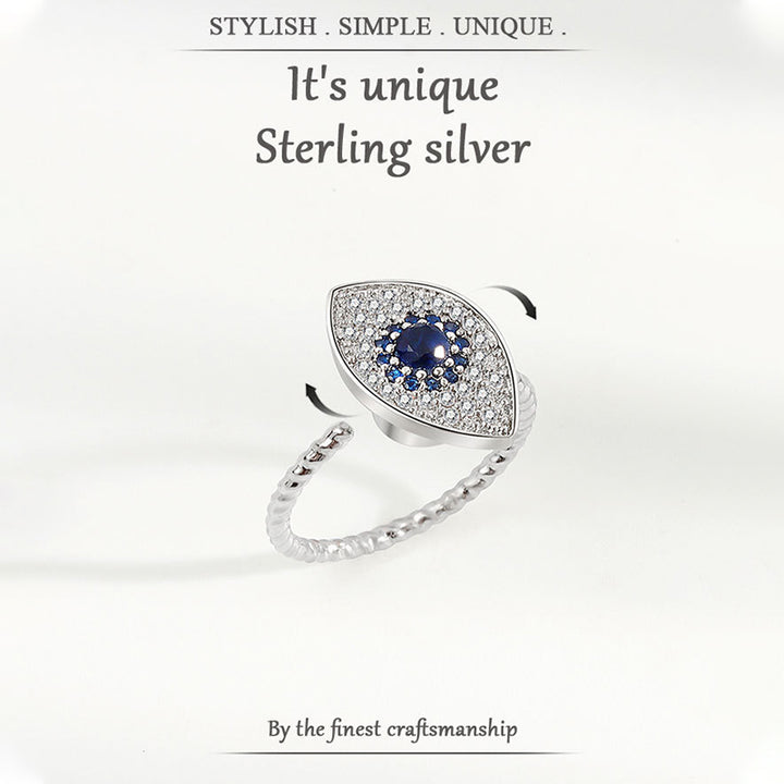 Bague rotative en argent sterling 925 avec protection contre le mauvais œil