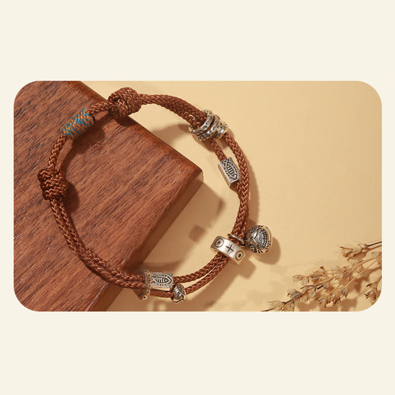 Bracelet tressé artisanal en argent sterling 925 Buddha Stones et or représentant une bête avaleuse de poisson Koi