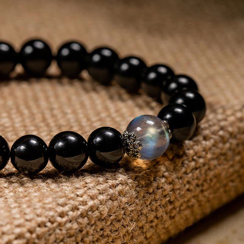 Bracelet de force en argent sterling 925 avec pierre de lune et obsidienne noire et Bouddha du zodiaque chinois - image 15