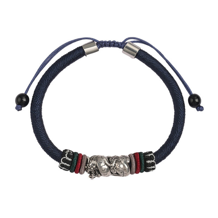 Bracelet porte-bonheur en corde fait main en argent sterling 925 de Buddha Stones Année du Dragon