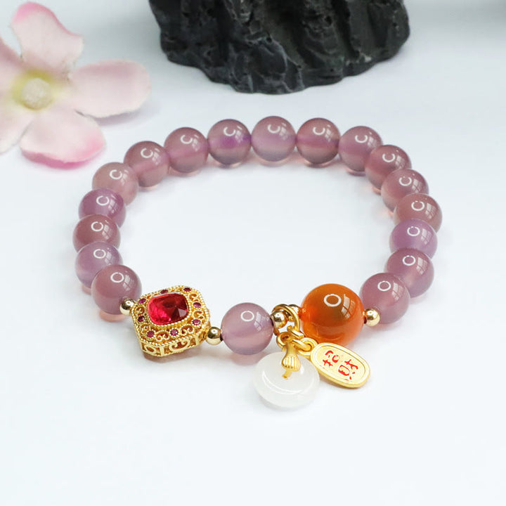 Bracelet porte-bonheur en agate naturelle et calcédoine violette Buddha Stones, boucle de paix, harmonie, porte-bonheur