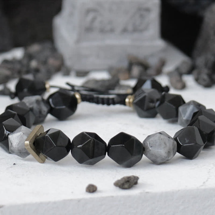 Bracelet de purification en pierre noire pailletée en obsidienne noire
