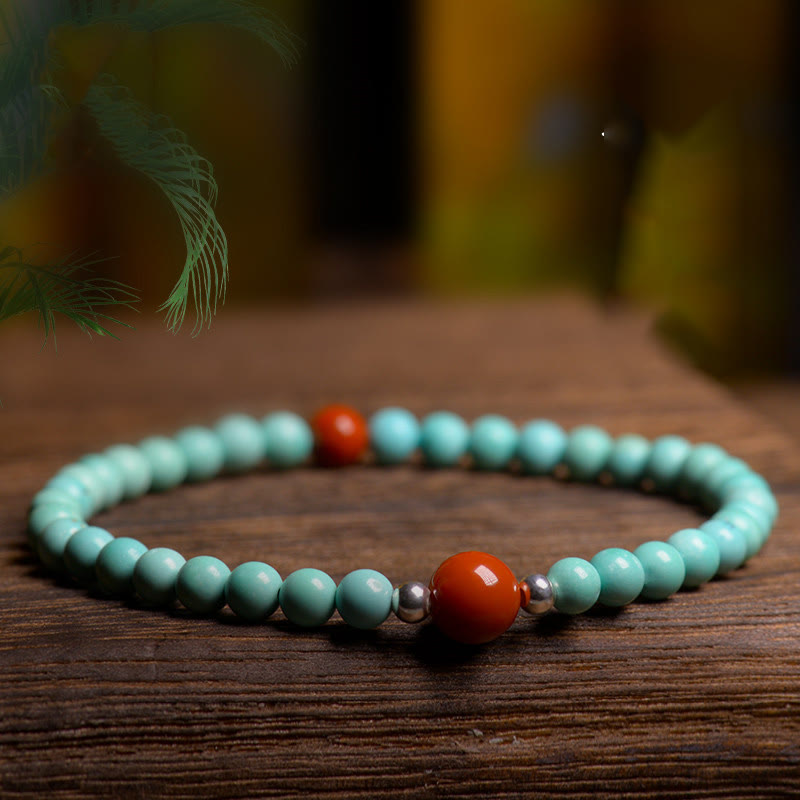 Bracelet de protection en perles d'agate rouge turquoise Buddha Stones - 3,8 mm (circonférence du poignet 14-15 cm) - image 1