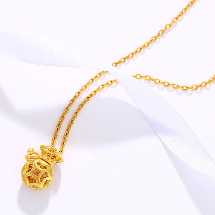 Collier avec pendentif en forme de sac d'argent en plaqué or 24 carats avec personnage Fu