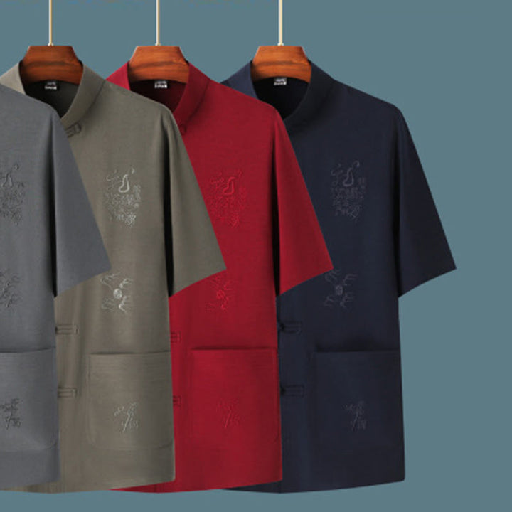 Costume Tang en Buddha Stones Hanfu Dragon chinois Uniforme de Kung Fu traditionnel Haut à manches courtes et pantalon Vêtements Ensemble pour hommes - image 18