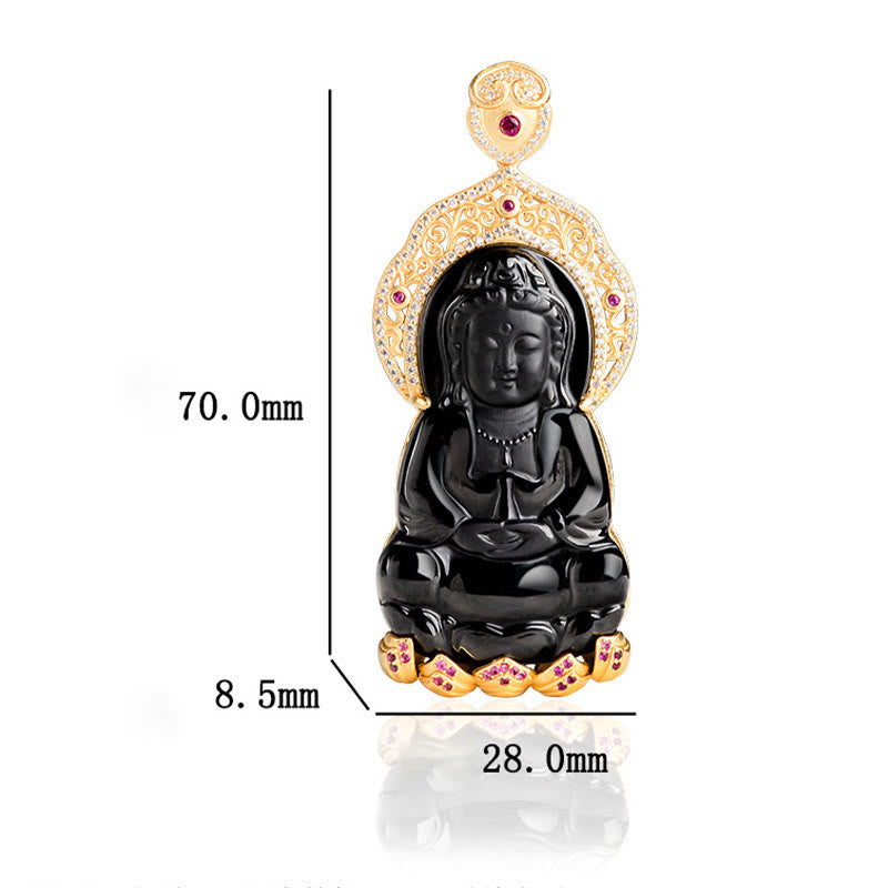 Collier pendentif en jade noir naturel Kwan Yin Avalokitesvara, symbole de richesse, avec chaîne en acier titane et Buddha Stones. - image 9