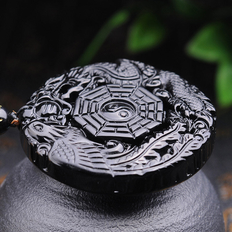 Collier avec pendentif en obsidienne, dragon, phénix , Buddha Stones Bagua - image 3