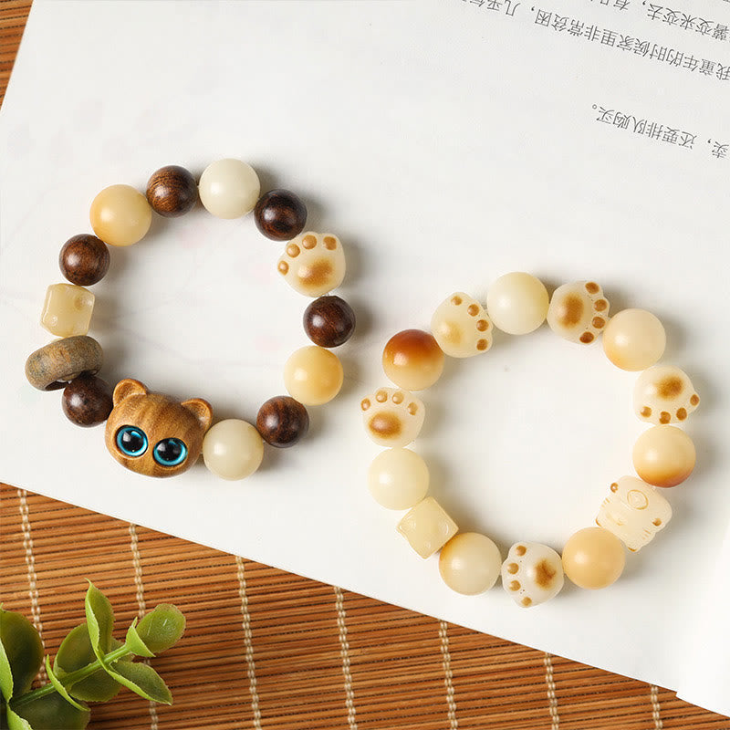 Bracelet porte-bonheur en bois de santal avec graines de Bodhi naturelles et Buddha Stones, tête de chat mignon et porte-bonheur, griffe de paix - image 24