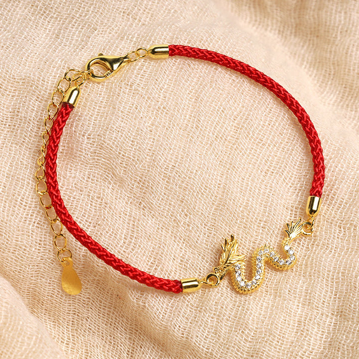 Bracelet en argent sterling 925 Buddha Stones Année du Dragon Bracelet porte-bonheur en corde rouge