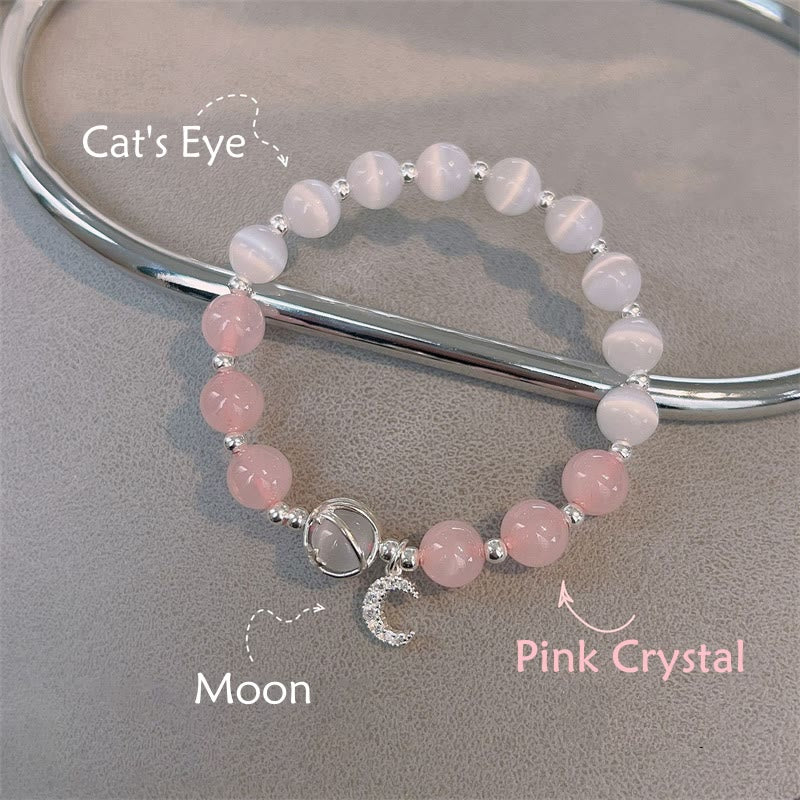 Bracelet à breloques en cristal rose œil de chat naturel Buddha Stones Moon Love - image 4
