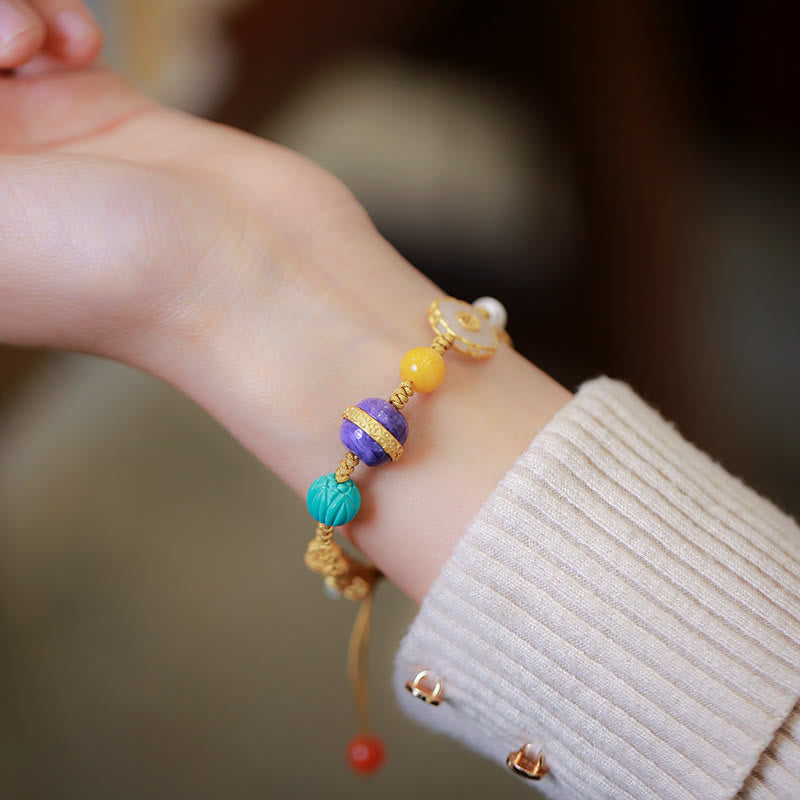 Bracelet porte-bonheur en argent sterling 925 avec cristaux d'agate rouge et d'ambre en jade Hetian naturel