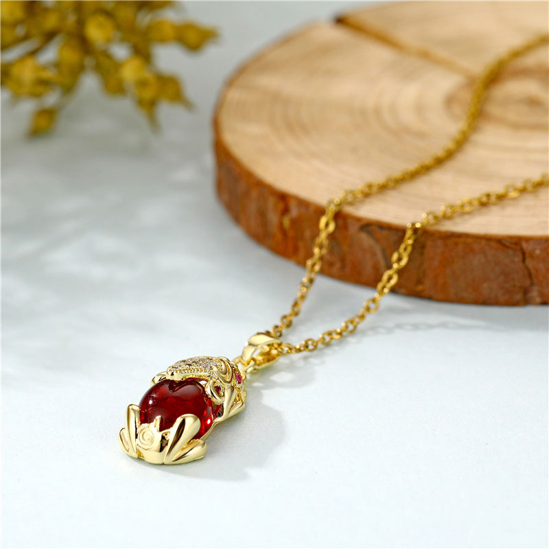 Collier de fortune Pixiu en Buddha Stones et grenat naturel - image 2