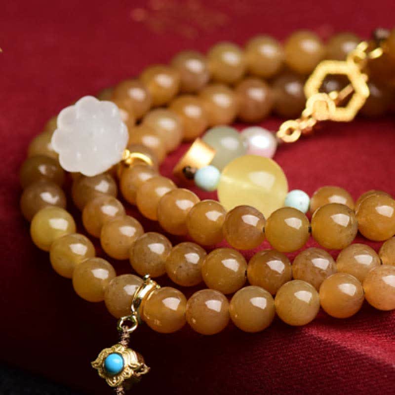 Bracelet de réussite en jade blanc et perles de lotus, topaze naturelle de Hetian, ambre et lotus